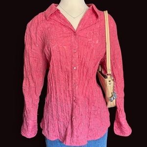 JM Collection Textured Pink Button-Down Shirt